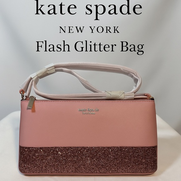 NWT Kate Spade New York Flash Glitter Fabric Mixed Material Bag Barbiecore Pink - Picture 1 of 10